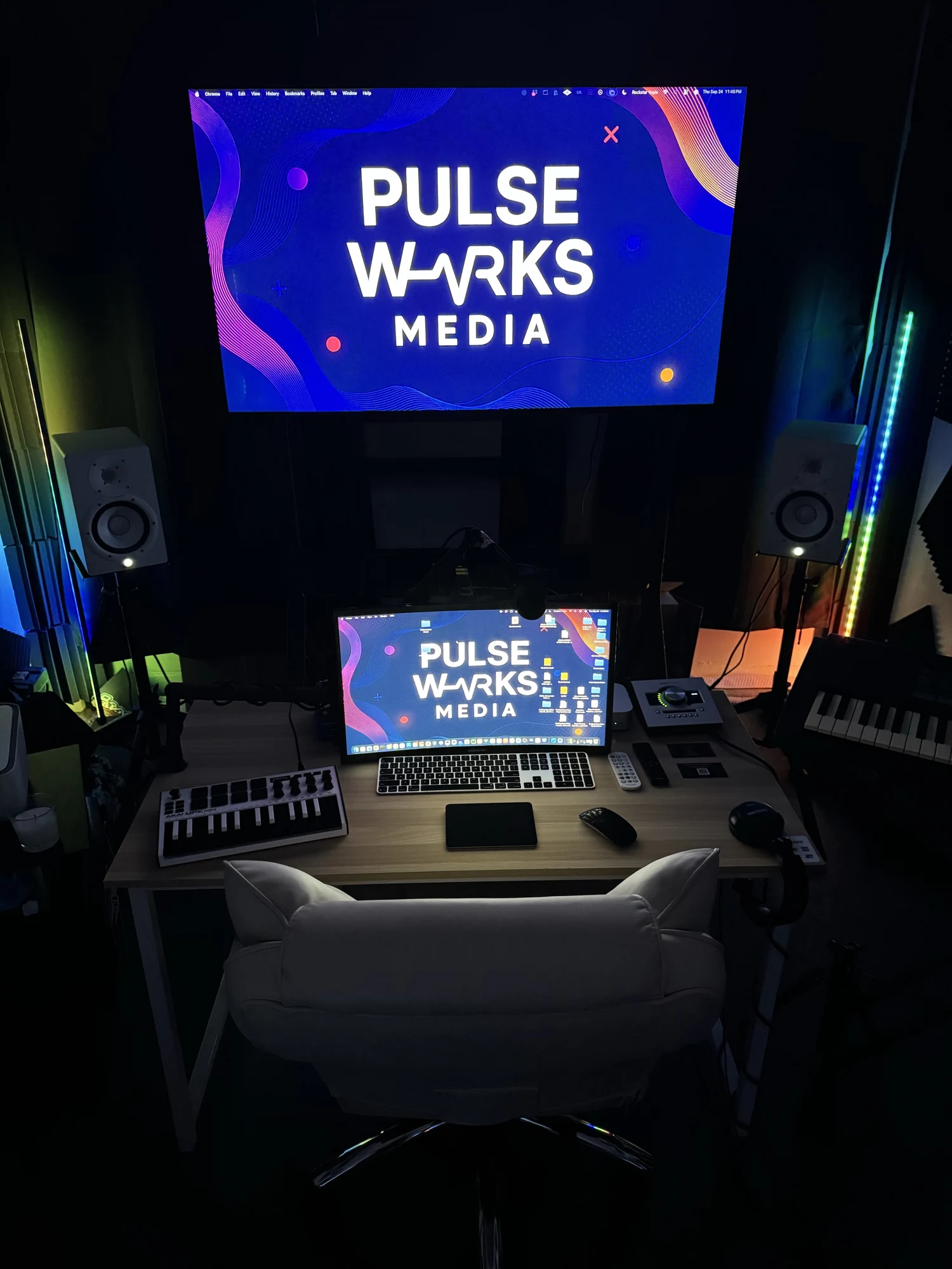 Recording workstation at the Pulse Works Media studio in Pompano Beach, Broward County